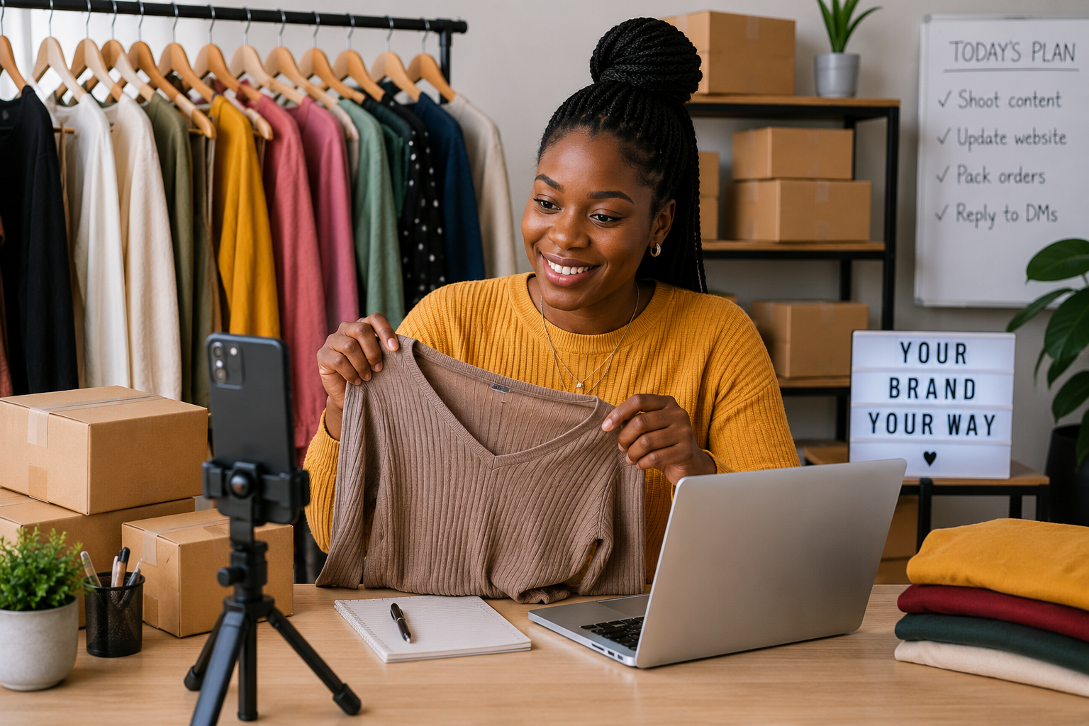 Online vendor showcasing product on a live stream
